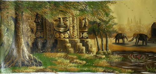 Golden temple in forest Khmer painting