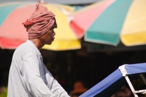 Khmer scarf worn by Khmer Cyclo Biker